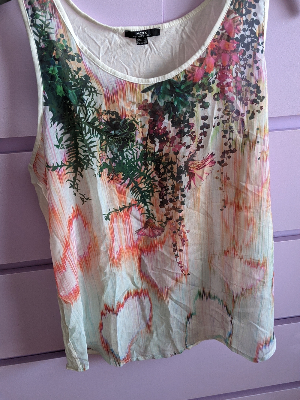 MEXX Cream Floral Print Sleeveless Tank with Green and Coral Accents
